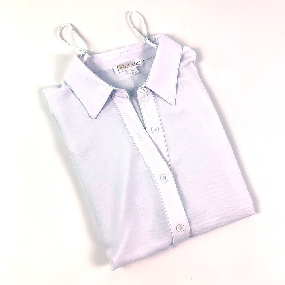 Renuar Drop Shoulder 4 Button Collared Top Womens‎ Sz M White Short Sleeve READ